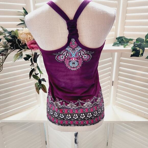 ATHLETA PAISLEY PINK/PURPLE TANK WITH BRALET SIZE MED - Picture 6 of 8